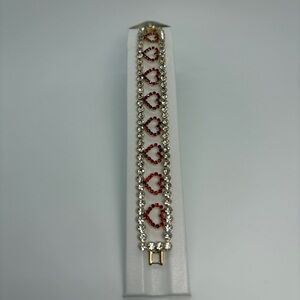 Red And Clear Crystal Heart Love Bracelet Gold Tone